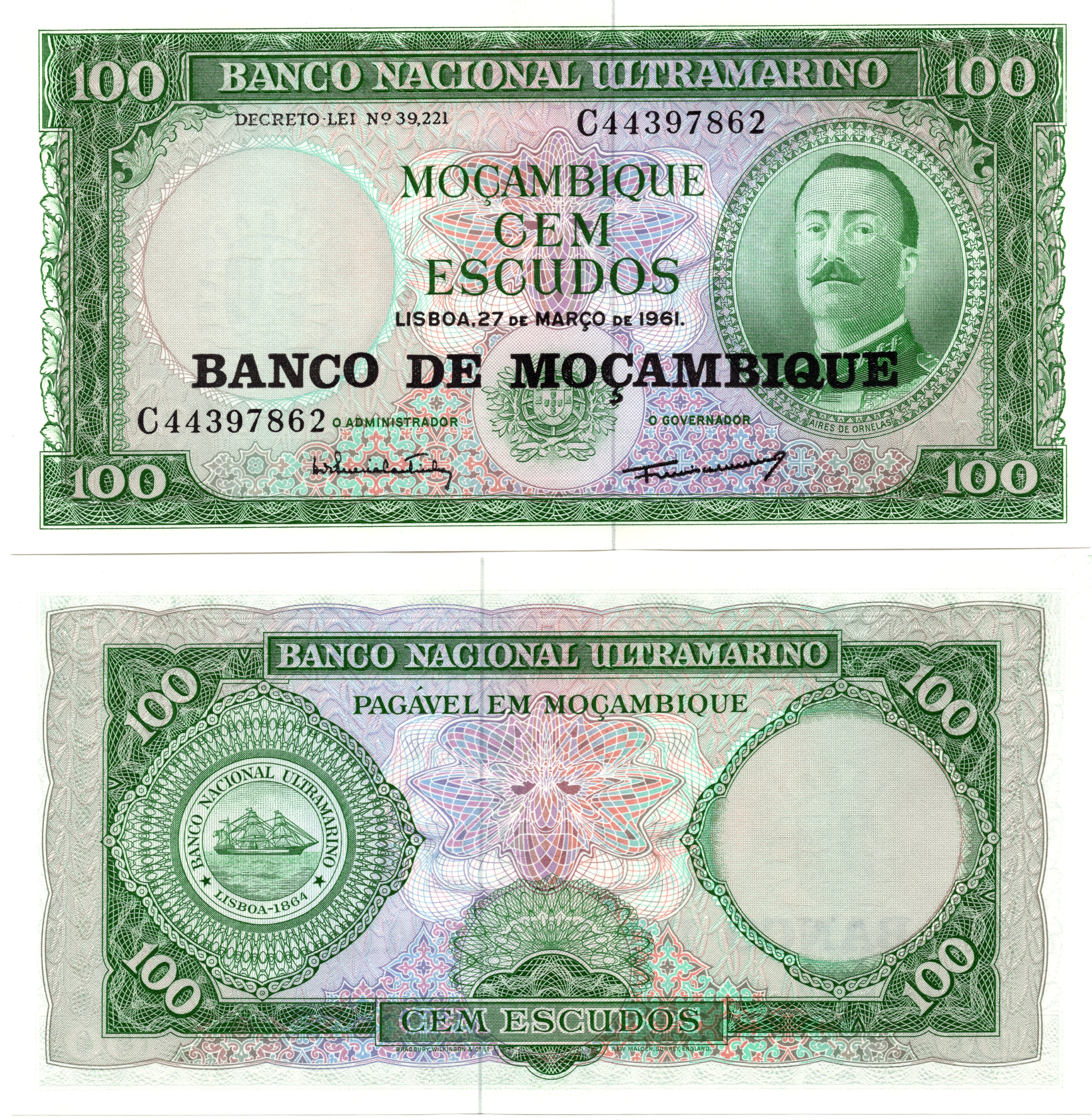 葡属莫桑比克100埃斯库多全新UNC纸币老纸钞外国钱币收藏