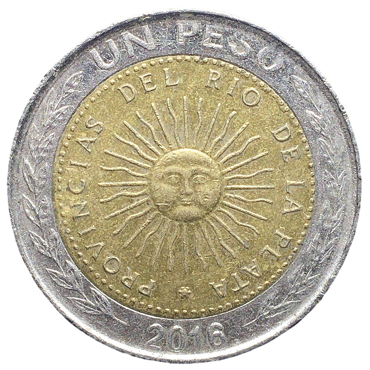 阿根廷1比索太阳神双色币正品外国钱币老硬币收藏