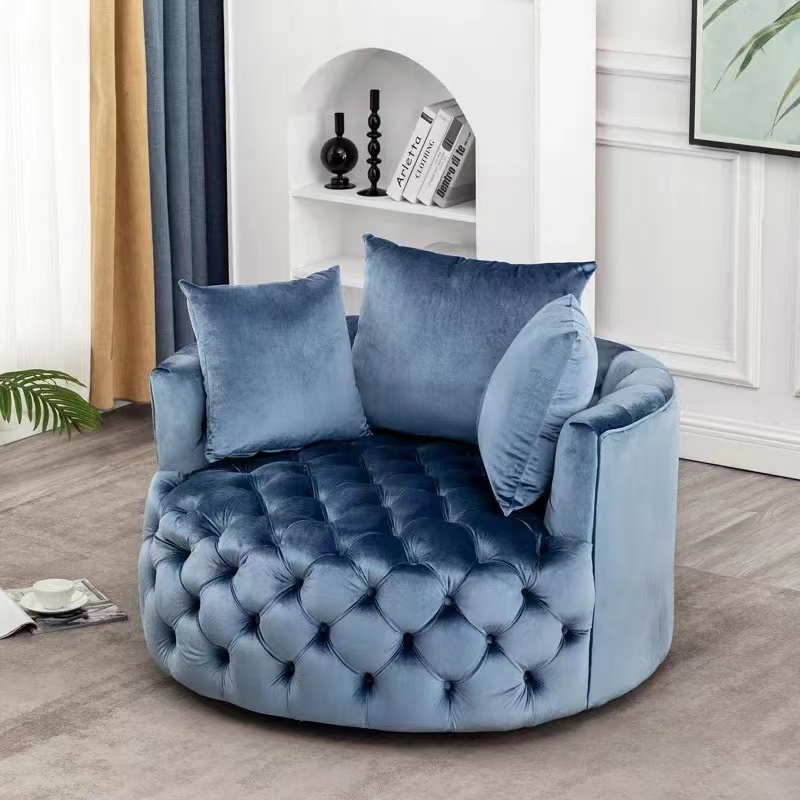   美式轻奢拉扣单人沙发北欧简约小户型客厅可旋转圆形懒人沙发椅
