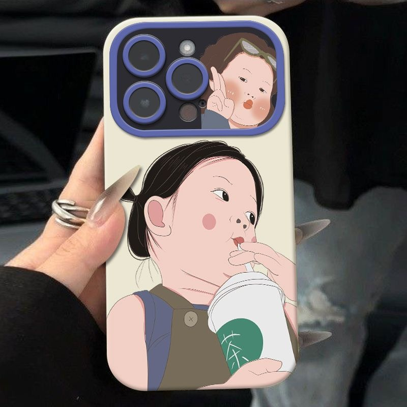 趣味奶茶女孩苹果14promax手机壳15新款华为荣耀个性小米OPPOVIVO