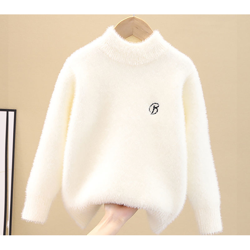 儿童一体绒秋冬季高领女童男童加绒加厚针织衫中大童冬款洋气毛衣