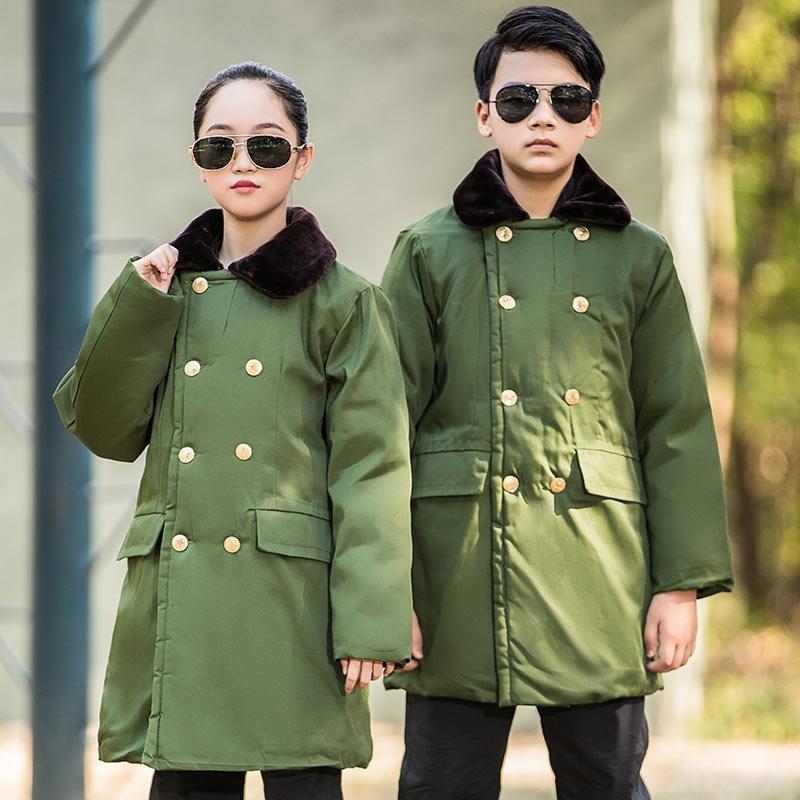 儿童棉绿大衣秋冬季男童女童加厚保暖小孩老式东北棉袄童装棉内胆