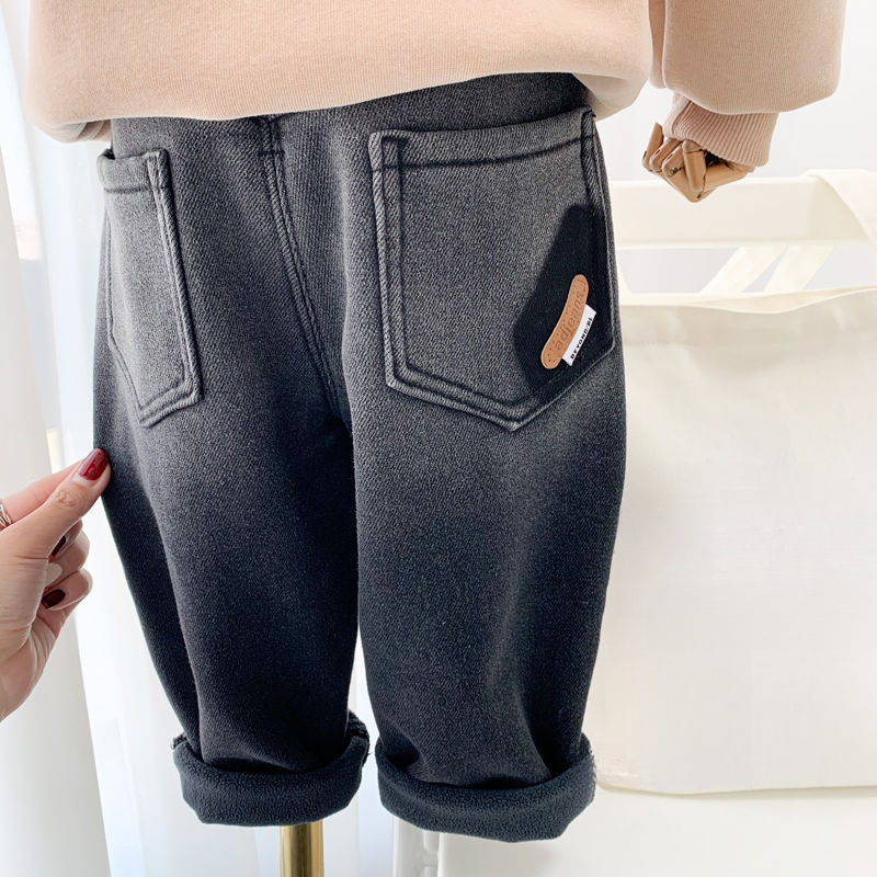 儿童加绒裤子2024新款男儿童牛仔裤秋冬款宝宝韩版宽松休闲休闲裤