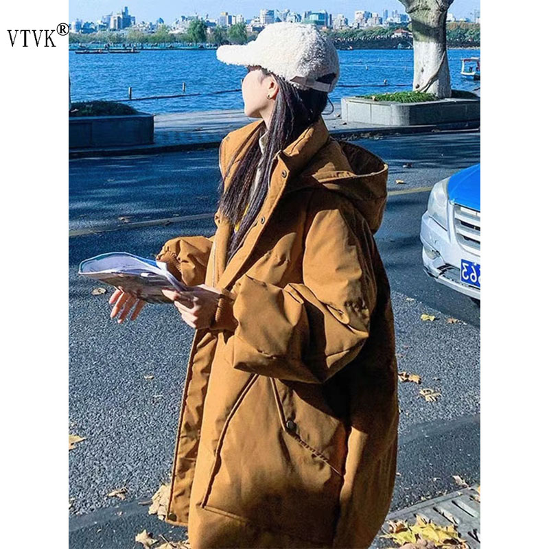 VTVK休闲连帽服女冬2023新款宽松百搭面包服棉服时尚保暖棉衣外套