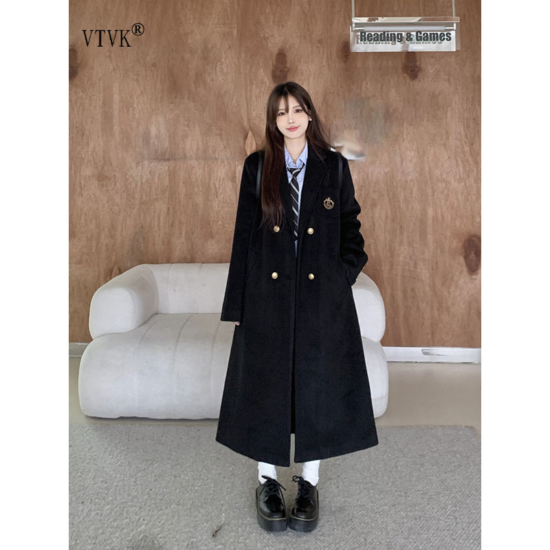 VTVK大码胖mm气质高级感夹棉毛呢外套女秋冬2023赫本风中长款大衣