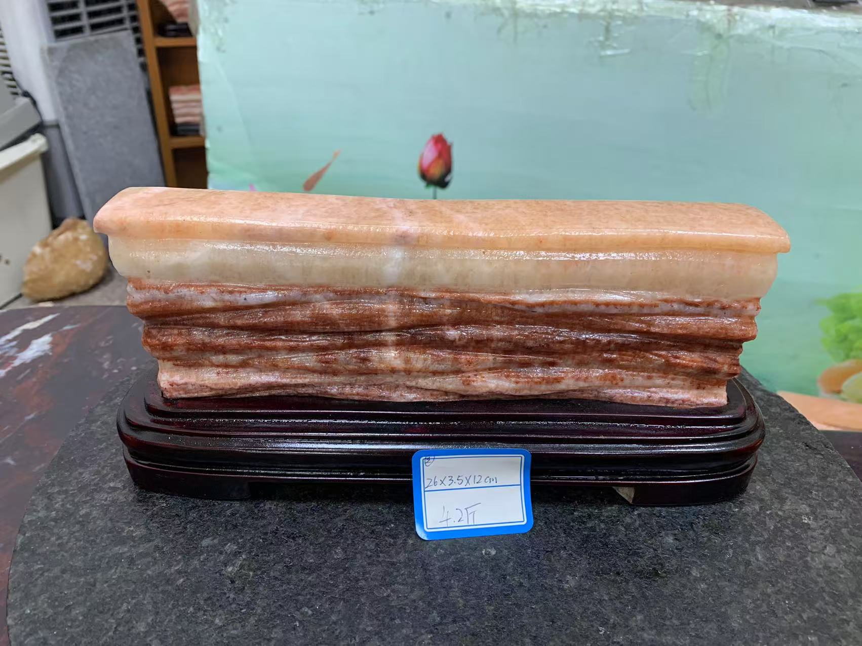 精美肉石摆件富贵肉石摆件装饰茶台中式长条摆件雕刻L2