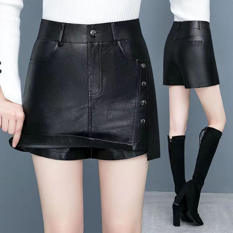 皮裙裤女高腰2024年秋冬新款显瘦外穿PU皮裙包臀半身裙短裙子短裤