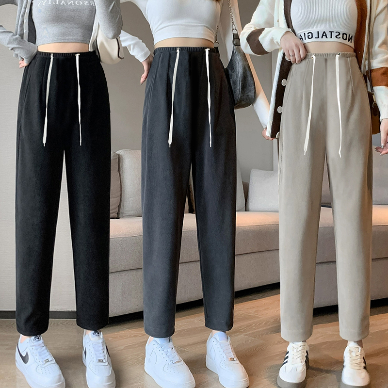 孕妇裤子秋装外出休闲运动无托腹抽绳直筒裤小个子百搭九分哈伦裤