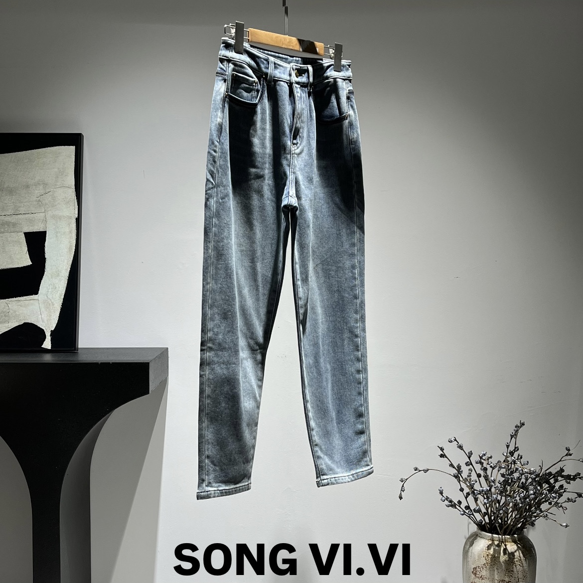 【浅蓝直筒】百搭夏季复古宽松破洞水洗潮流修身小脚韩版弹力牛仔裤