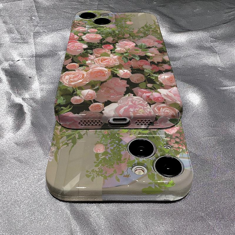 彩绘玫瑰花丛粉适用苹果15手机壳iphone15华为OPPO小米13菲林VI手