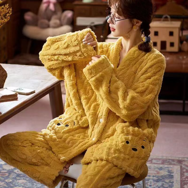 GG-睡衣女秋冬季加绒加厚卡通时尚保暖套装家居服上衣裤子