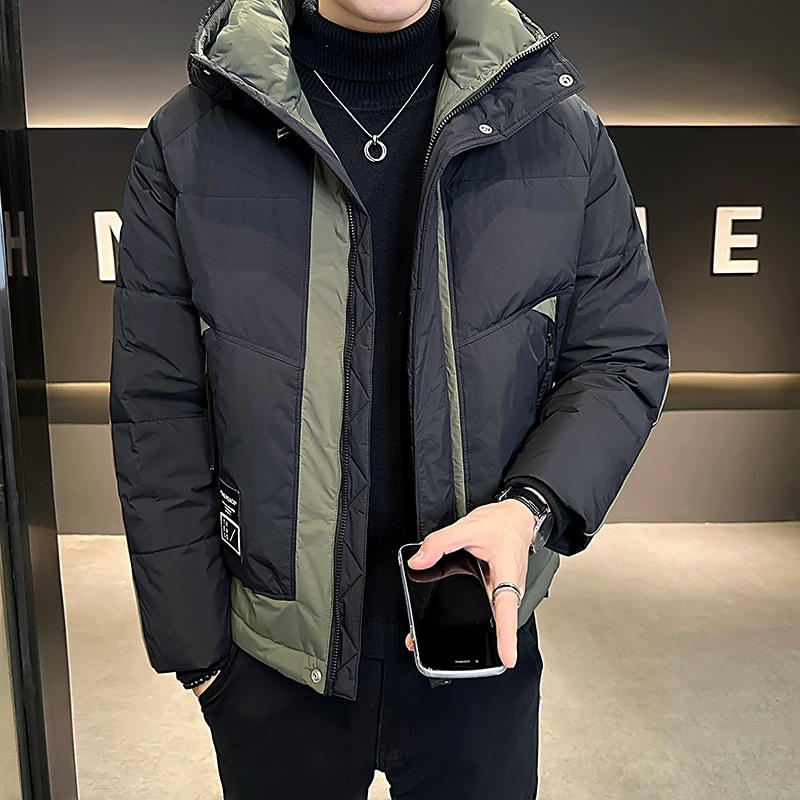 连帽冬季新款男羽绒服男士外套青年潮流时尚拼接帅气个性百搭男装