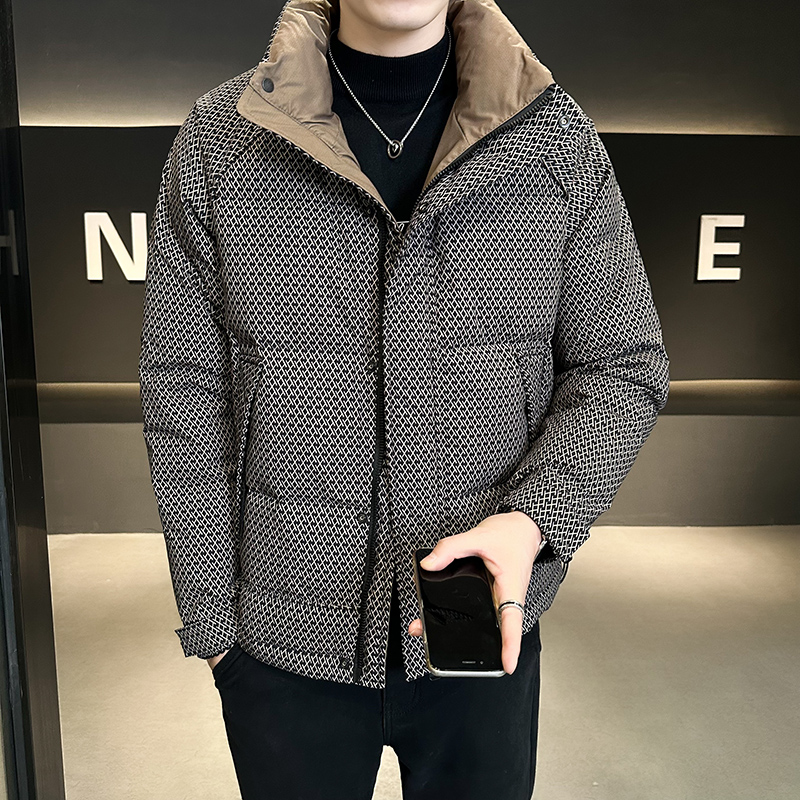 高品质男士羽绒服男款外套2023冬季销量轻奢潮流拼色经典满印潮牌