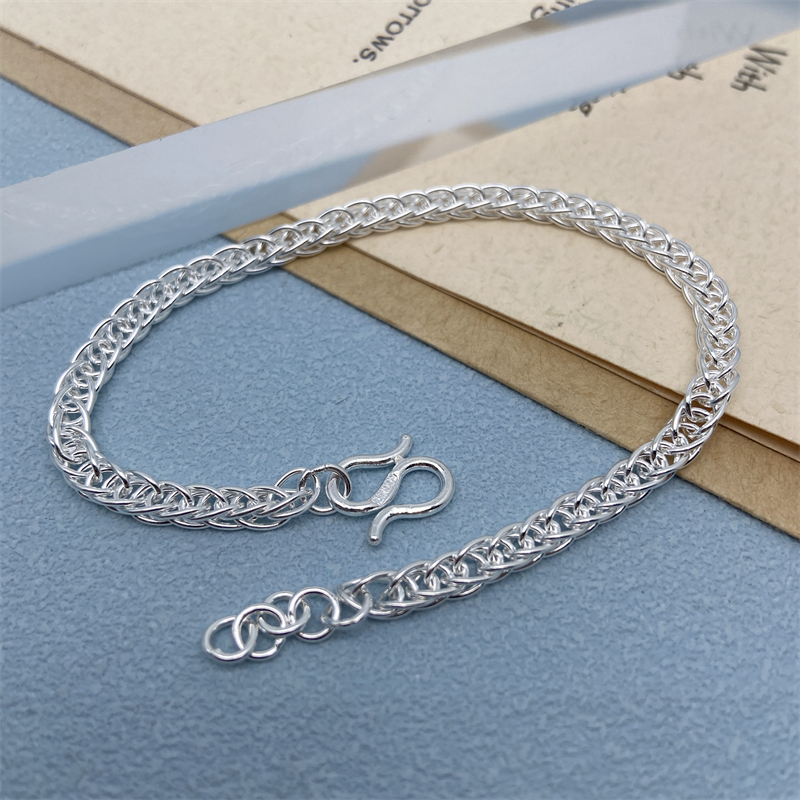 足银手链 999肖邦编织男女士款蛇骨时尚潮情侣简单大方男生手饰品