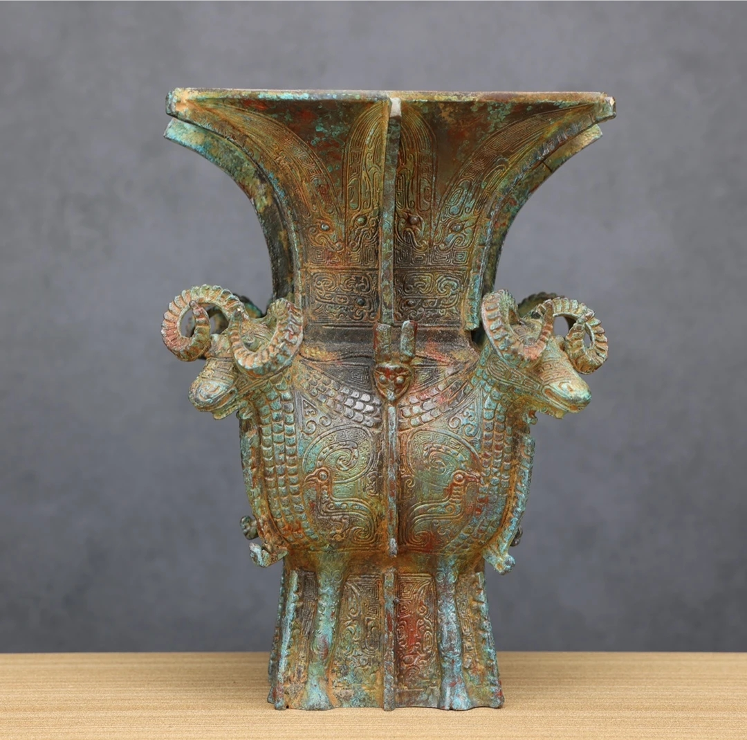 四羊方尊仿古做旧家居桌面摆件铜摆件复古玄关古典家用手工