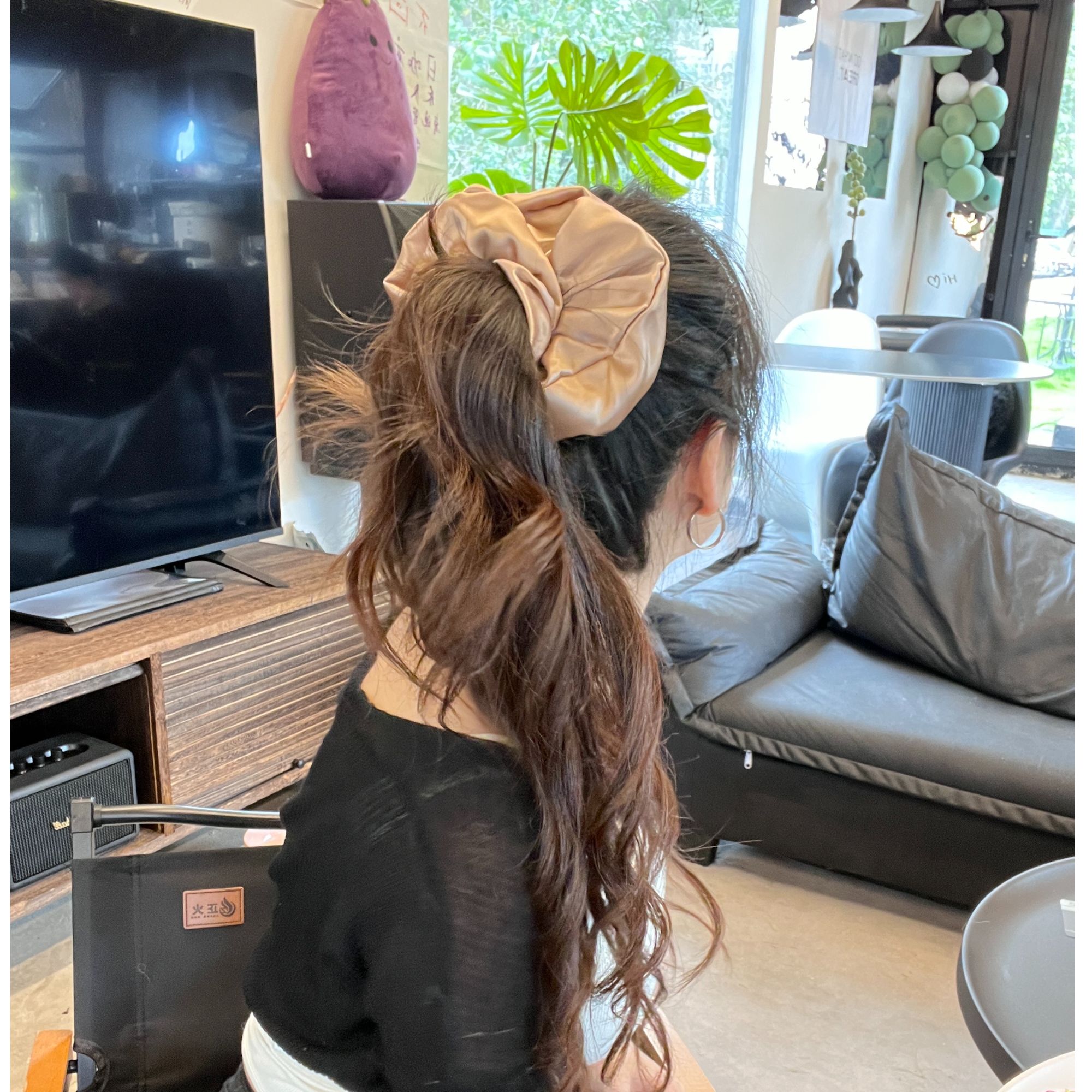 香槟色进口醋酸缎光泽细腻柔软限量大肠发圈优雅时尚气质简约养发