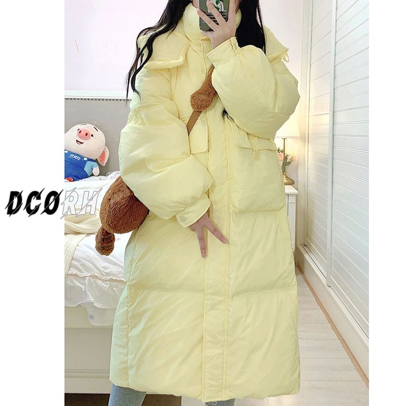 中长款过膝连帽羽绒服女冬季新款时尚韩版宽松加厚长袖外套上衣潮