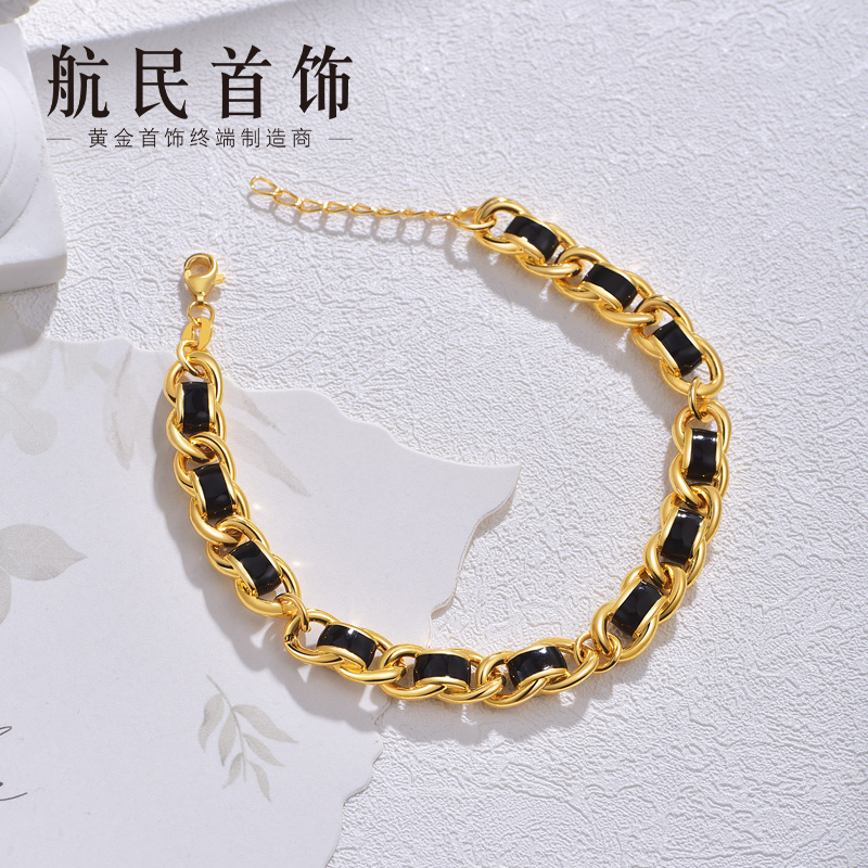 航民首饰 黑金 黄金手链足金5D珐琅小香风手链XYA1796工费830/件