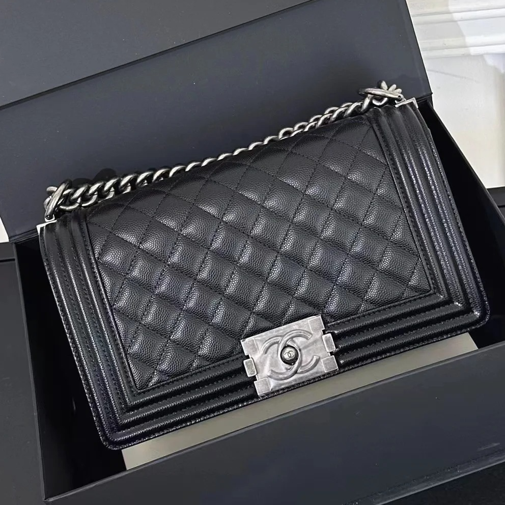 99新 Chanel/香奈儿 -400 拆单 攀攀Leboy 中号 黑银 皮革C 28开 