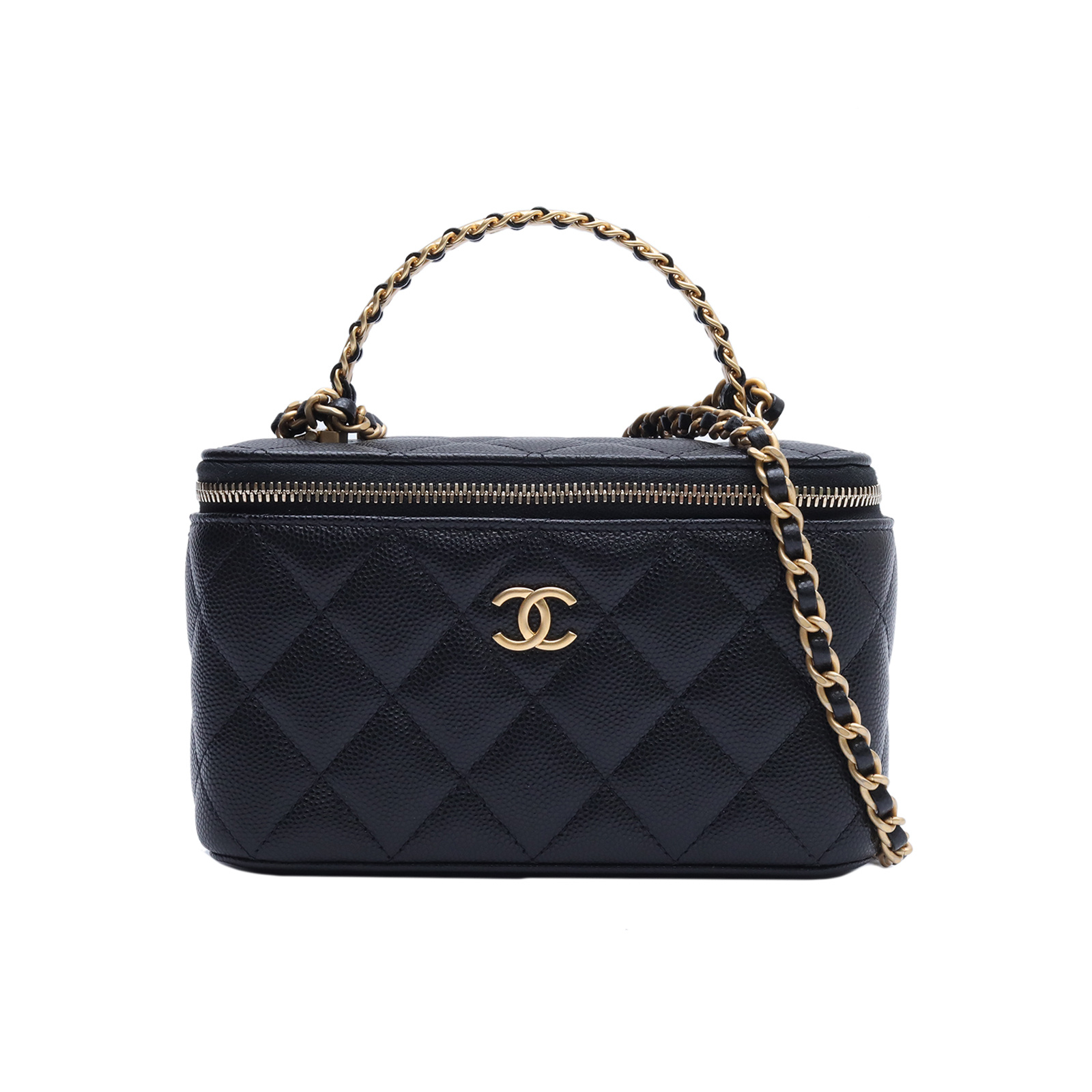 全新未使用 Chanel/香奈儿 小花攀攀24A长盒子 双皮穿拼金属手柄