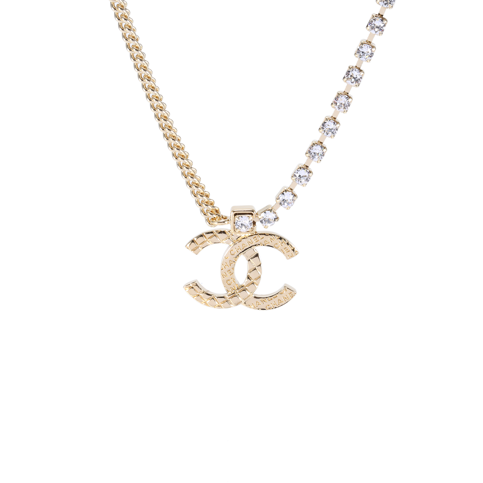 全新未使用 Chanel/香奈儿 小花攀攀压纹双C 水钻间叠链链条 项链