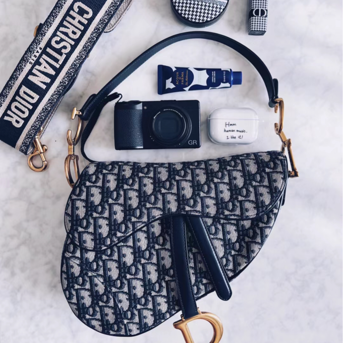 99新  JF-260全17540 小花F欧 DIOR 马鞍包 中号 老花配肩带