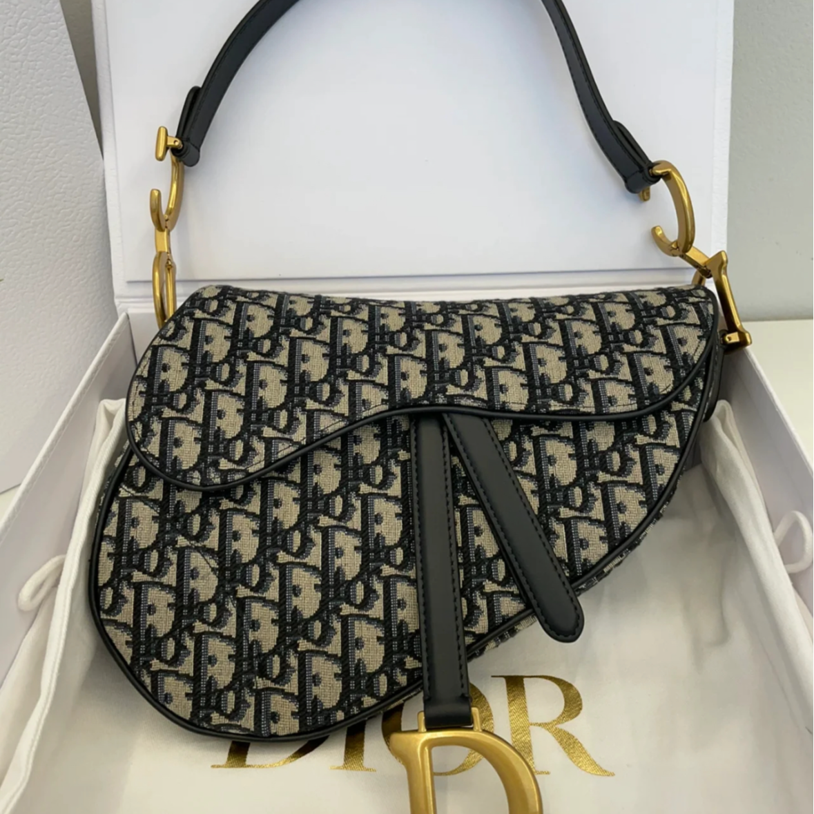 99新  JF-230 小花F欧 DIOR 马鞍包 中号 老花 无肩带