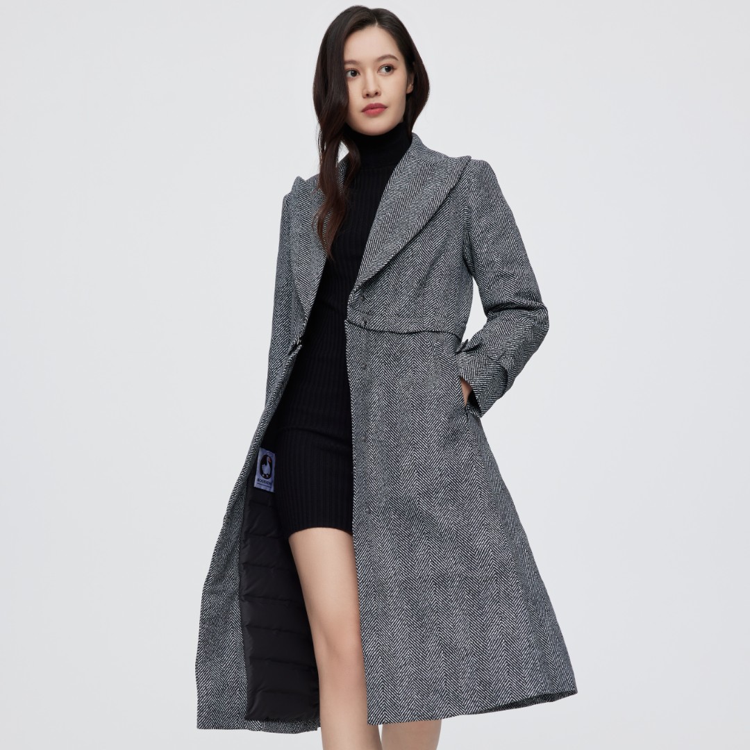 波司登鹅绒气质OL西装领大衣时尚潮流外套女风衣长款女士羽绒服