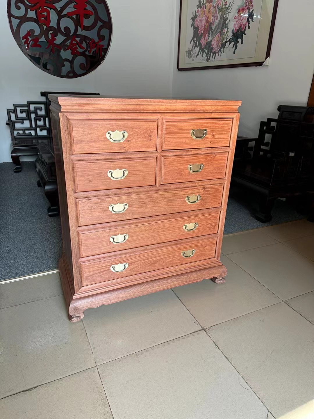 大果紫檀成对五斗柜