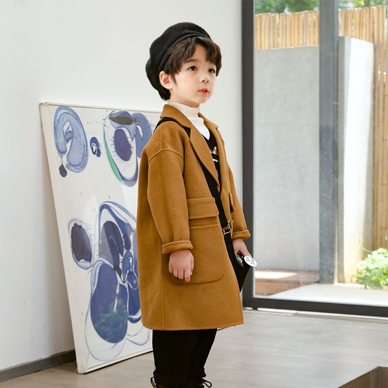 男童呢毛呢大衣秋冬儿童中大童青少年中长款西装呢子外套