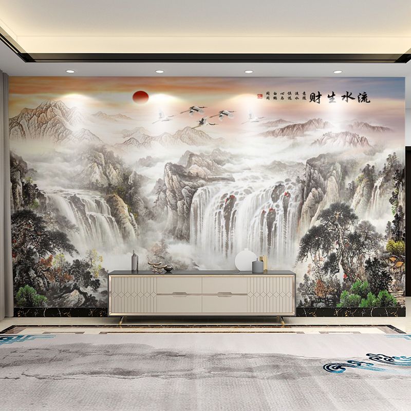 中式客厅电视背景墙竹炭大板竹木纤维现代简约碳晶板轻奢沙发定制