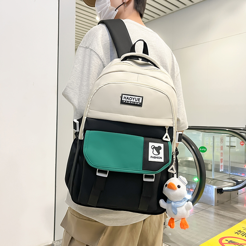 韩版小学生初中生时尚潮流双肩包女轻便百搭日系撞色双肩背包男包