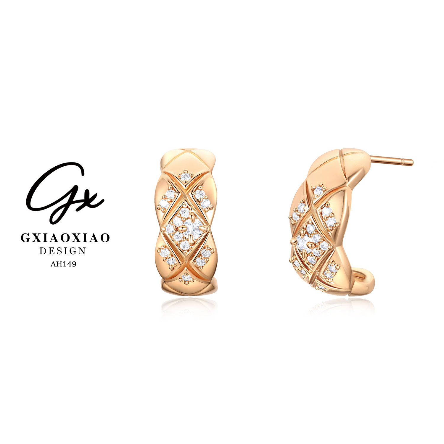 铜合金合成锆石耳饰 GXX 气质高级感百搭菱格纹耳环 AH149