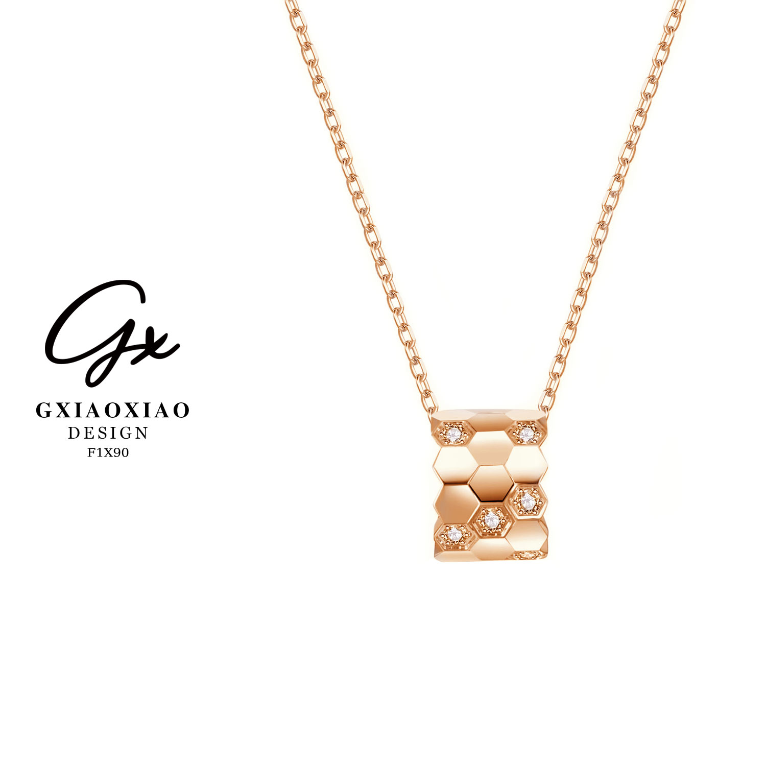 坠链均925银合成锆石 GXX 高级气质感圆形蜂巢项链 F1X89 F1X90