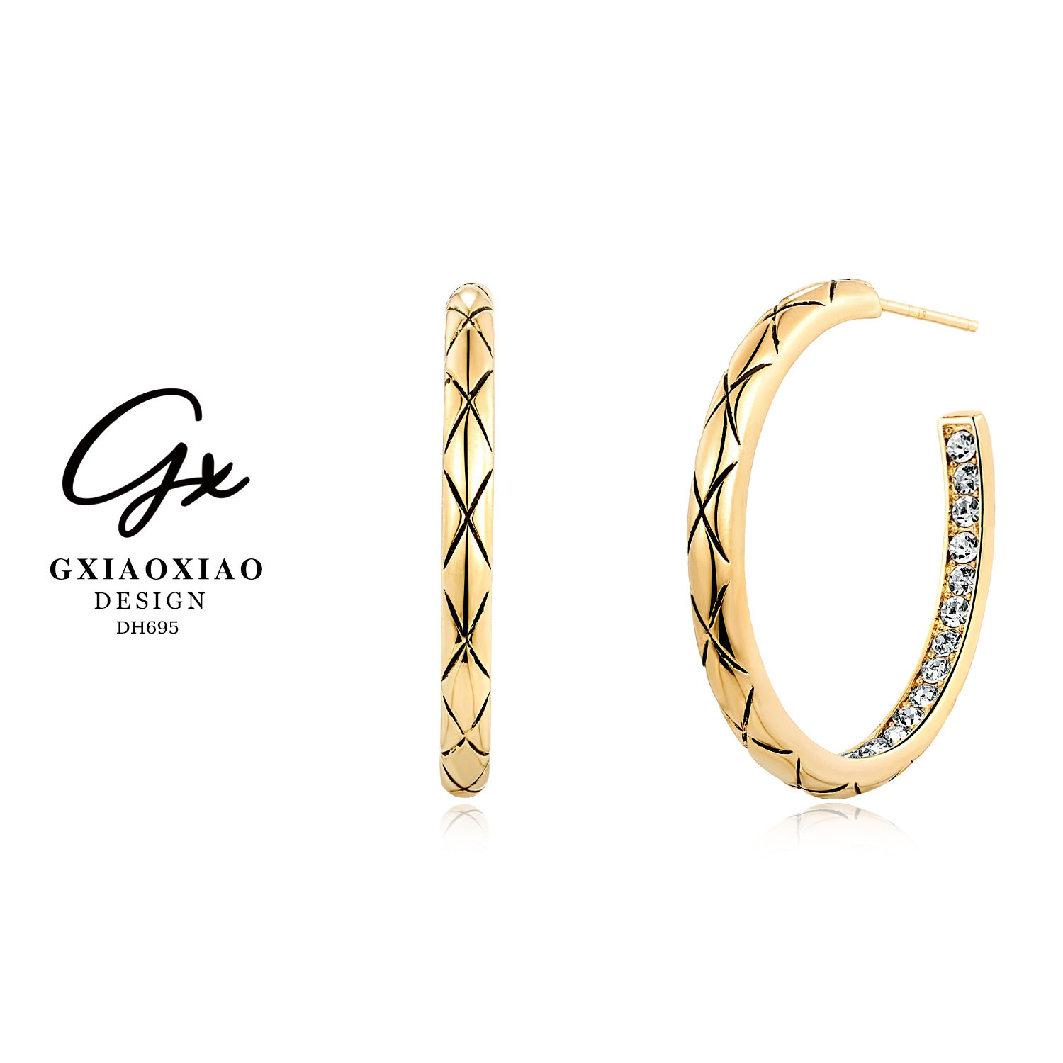铜合金合成锆石耳饰 GXX 气质经典复古简约百搭菱纹C圈耳环 DH695
