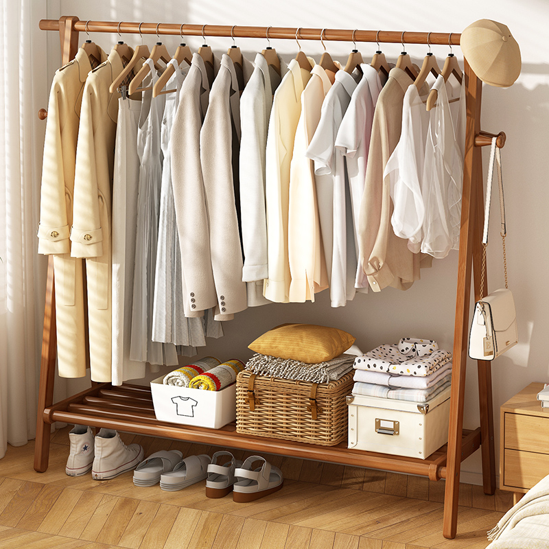 全实木衣帽架网红卧室衣架家用晾衣架置物架床边落地多功能挂衣架