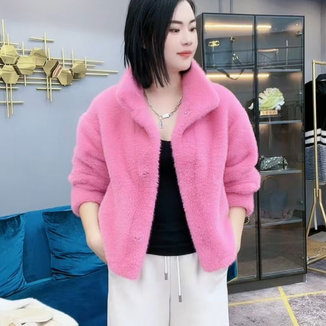 秋冬气质貂绒外套百搭立领加厚短款毛毛上衣网红女款女士时尚纯色