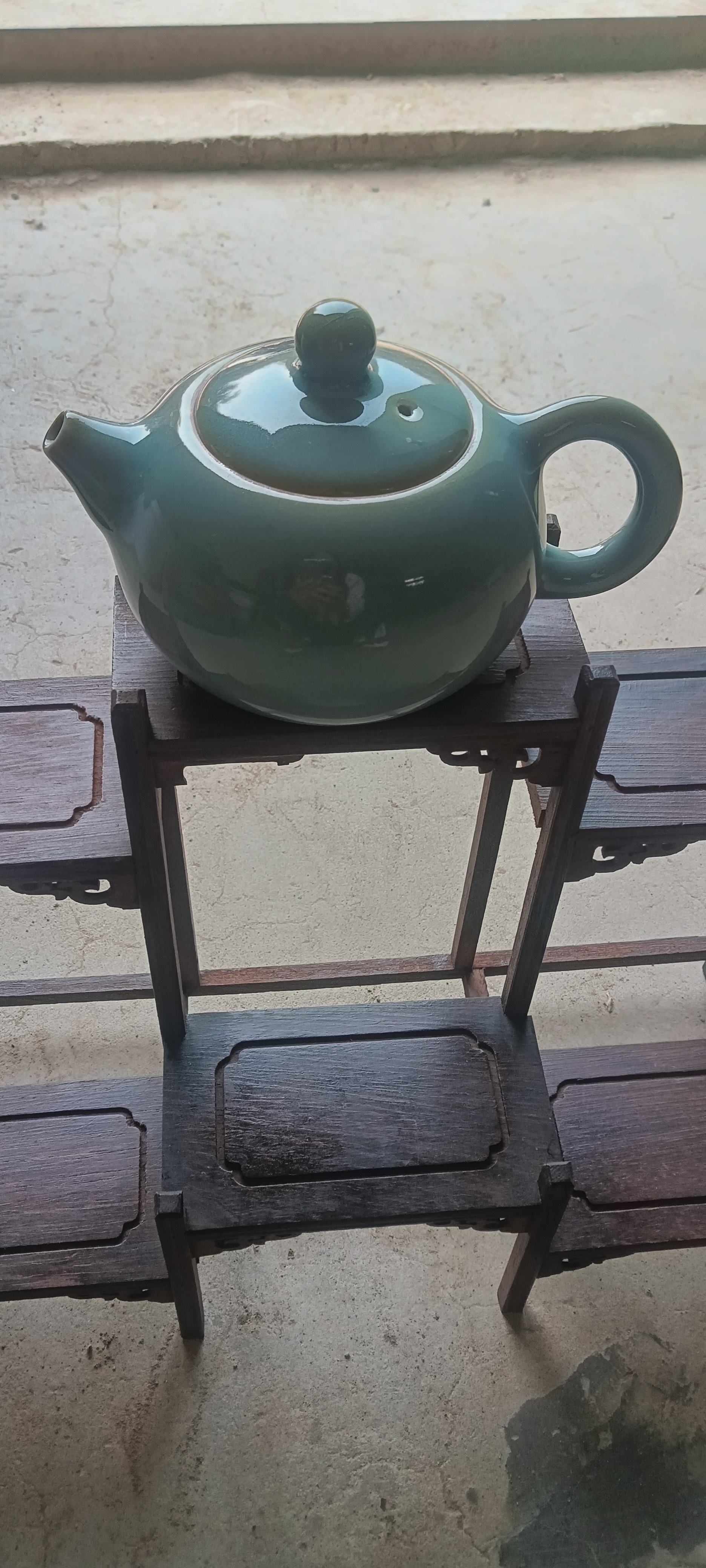 郭遂工艺汝瓷原矿天青釉，满釉直钉烧西施壶，茶道用品！茶壶