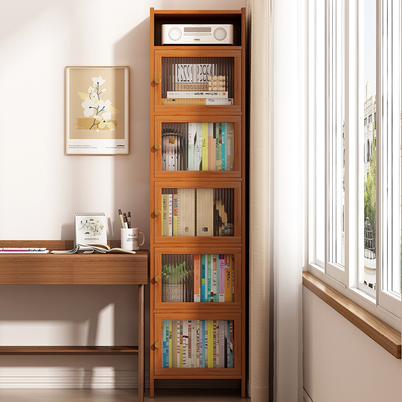 书架多层放书置物架家用高档落地收纳架带门防尘客厅简易置物架子