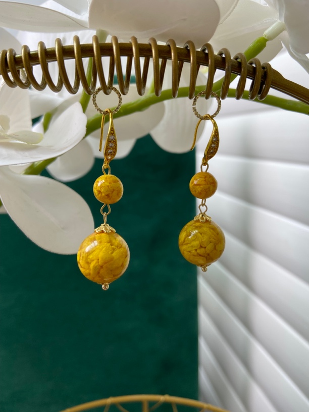 合金珐琅耳饰 雄黄14毫米双珠耳饰