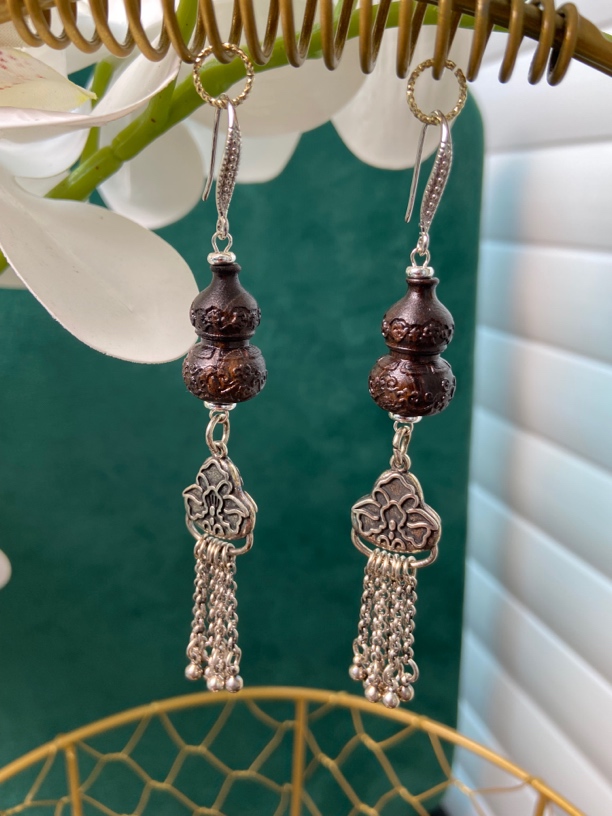 合金木质耳饰 沉x葫芦流苏耳饰