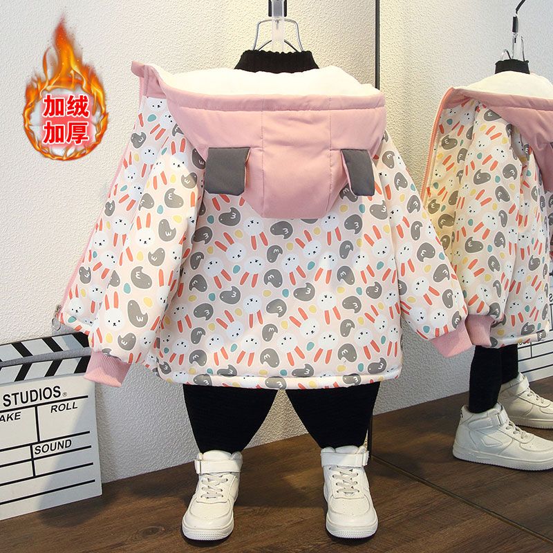 儿童服装儿童冬装加绒派克服2024新款女孩棉服加厚保暖外套棉袄AS