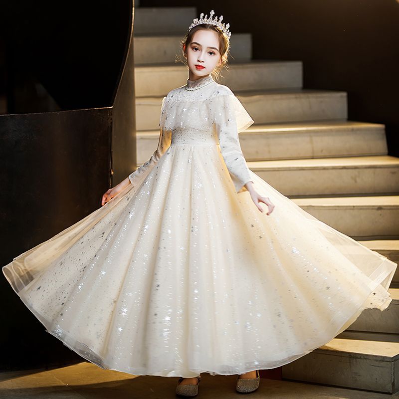 冬季大促儿童礼服女童公主裙高端主持人花童婚礼小女孩婚纱钢琴w