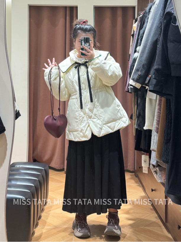中长款娃娃领棉服女冬季加厚收腰宽松外套
