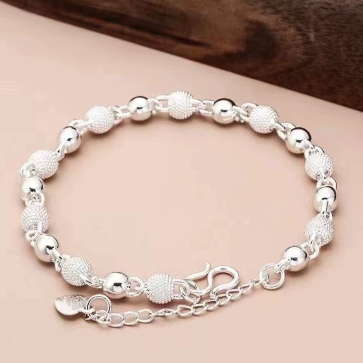 足银手链  52号 转运珠实心足银手链