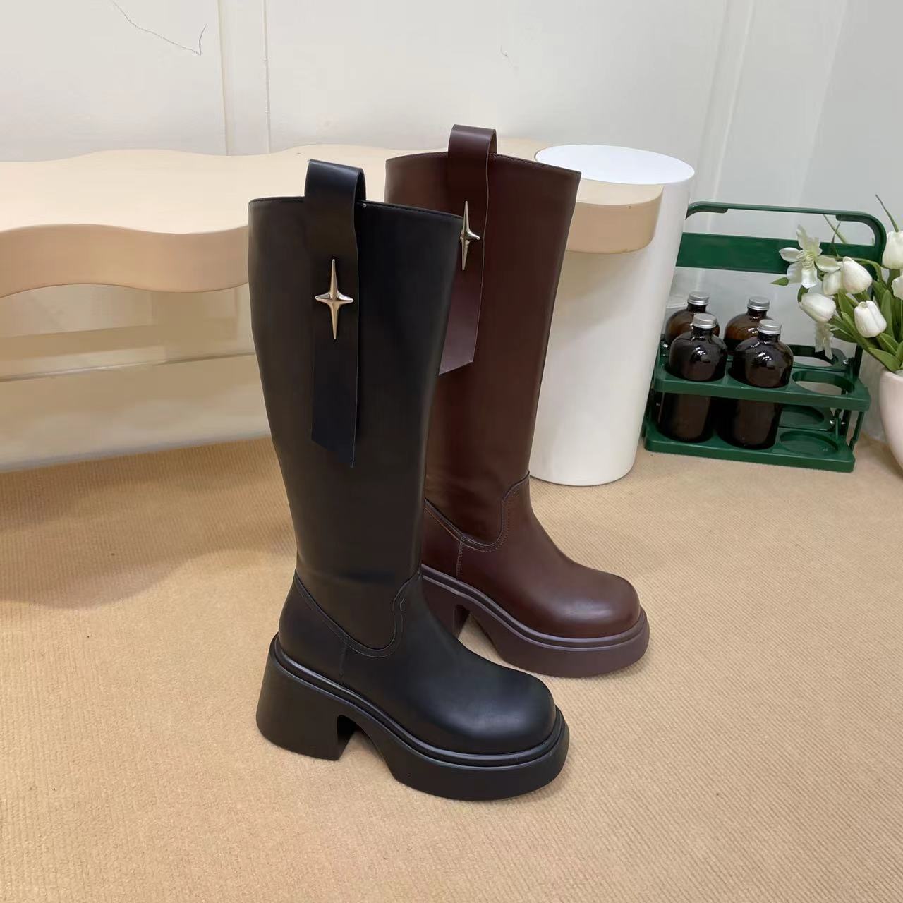 G398 增高8.5CM 2023秋冬新款时尚百搭休闲厚底内增高不过膝女靴