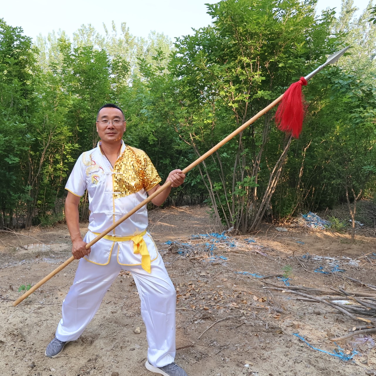 武术棍红缨枪表演比赛专用青蜡杆白蜡杆正宗带黄皮