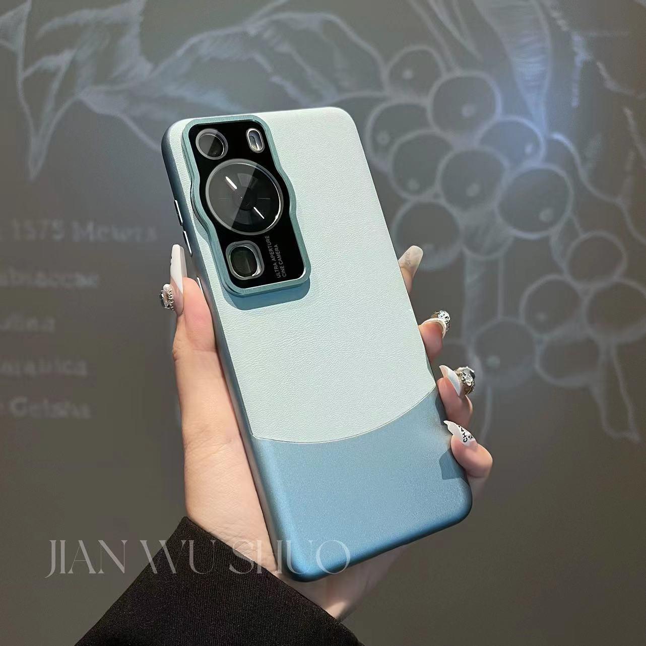 高端适用华为p60pro全包手机壳p60亲肤感素皮壳金属镜头防摔壳