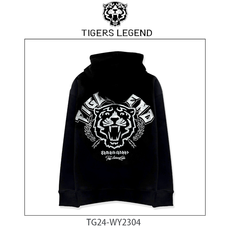 TIGERS LEGEND潮牌秋冬印花时尚长袖休闲黑色百搭连帽卫衣 WY2304