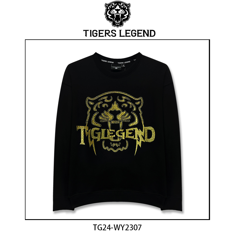 TIGERS LEGEND潮牌秋冬刺绣虎头潮酷百搭休闲圆领黑卫衣  WY2307